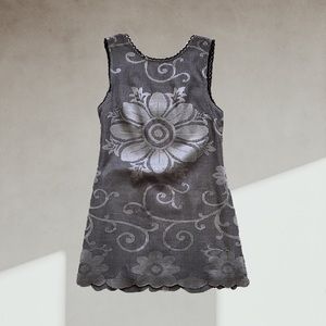 Free People New Romantics Gray Eyelet Lace Scallop Dress Sz 6
